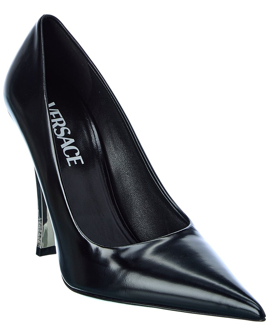 Shop Versace Pin-point Leather Pump In Black