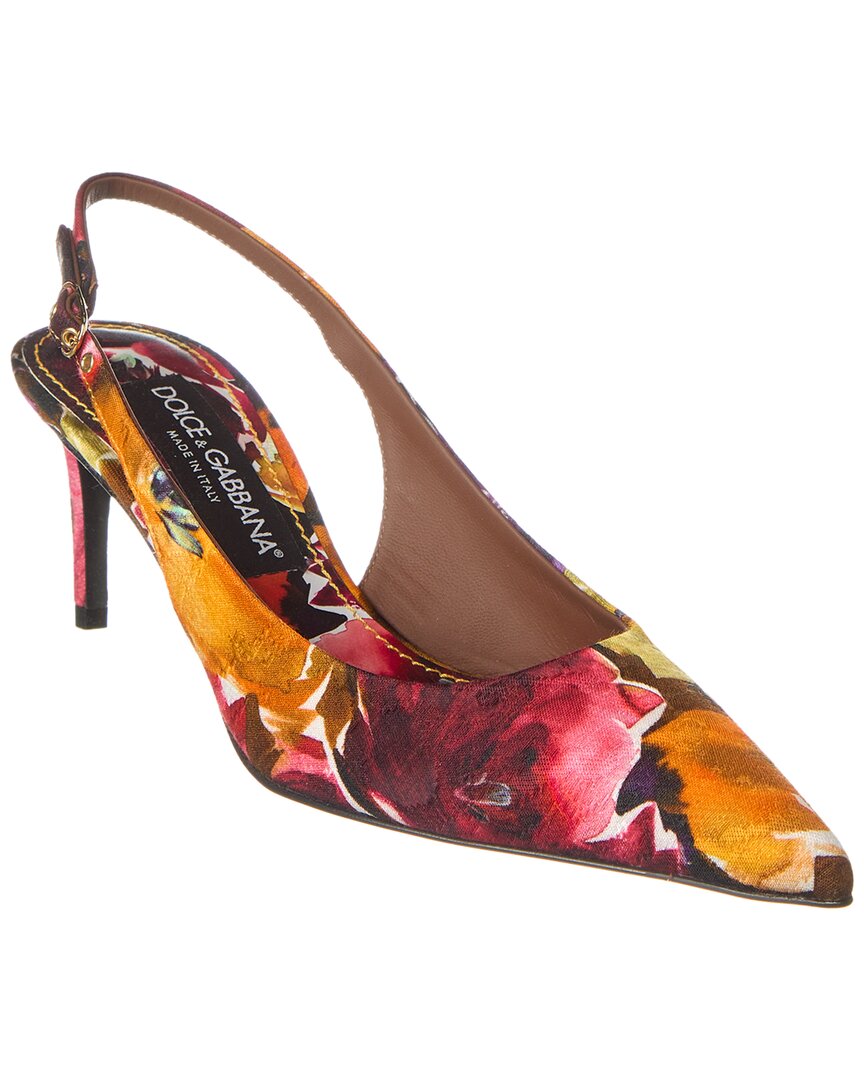 Dolce & Gabbana 60 Brocade Leather Slingback Pumps In Orange