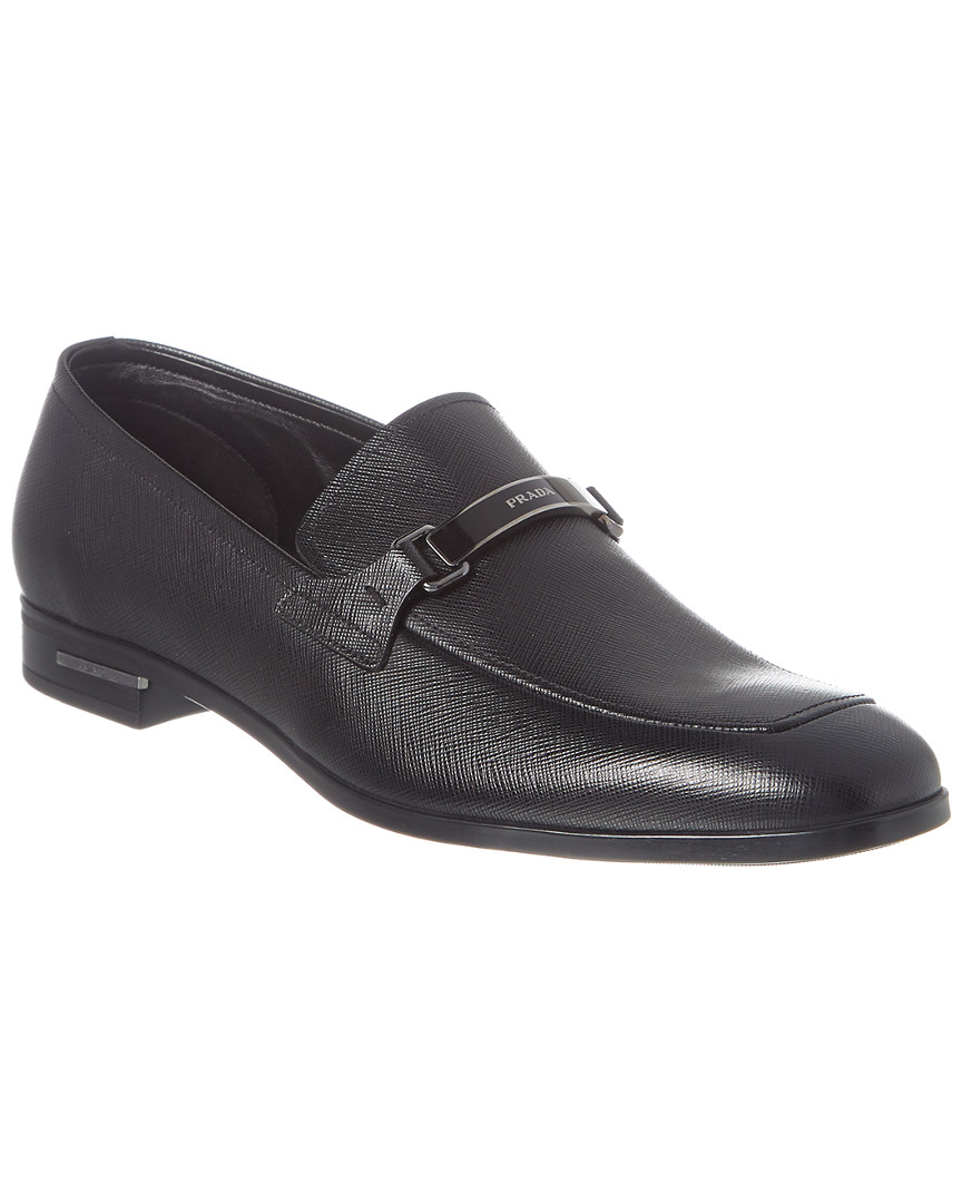 prada black chunky leather logo loafers