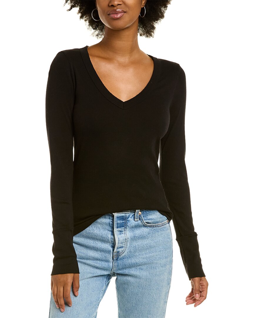 Michael Stars Logan Long Sleeve V Neck Tee In Black