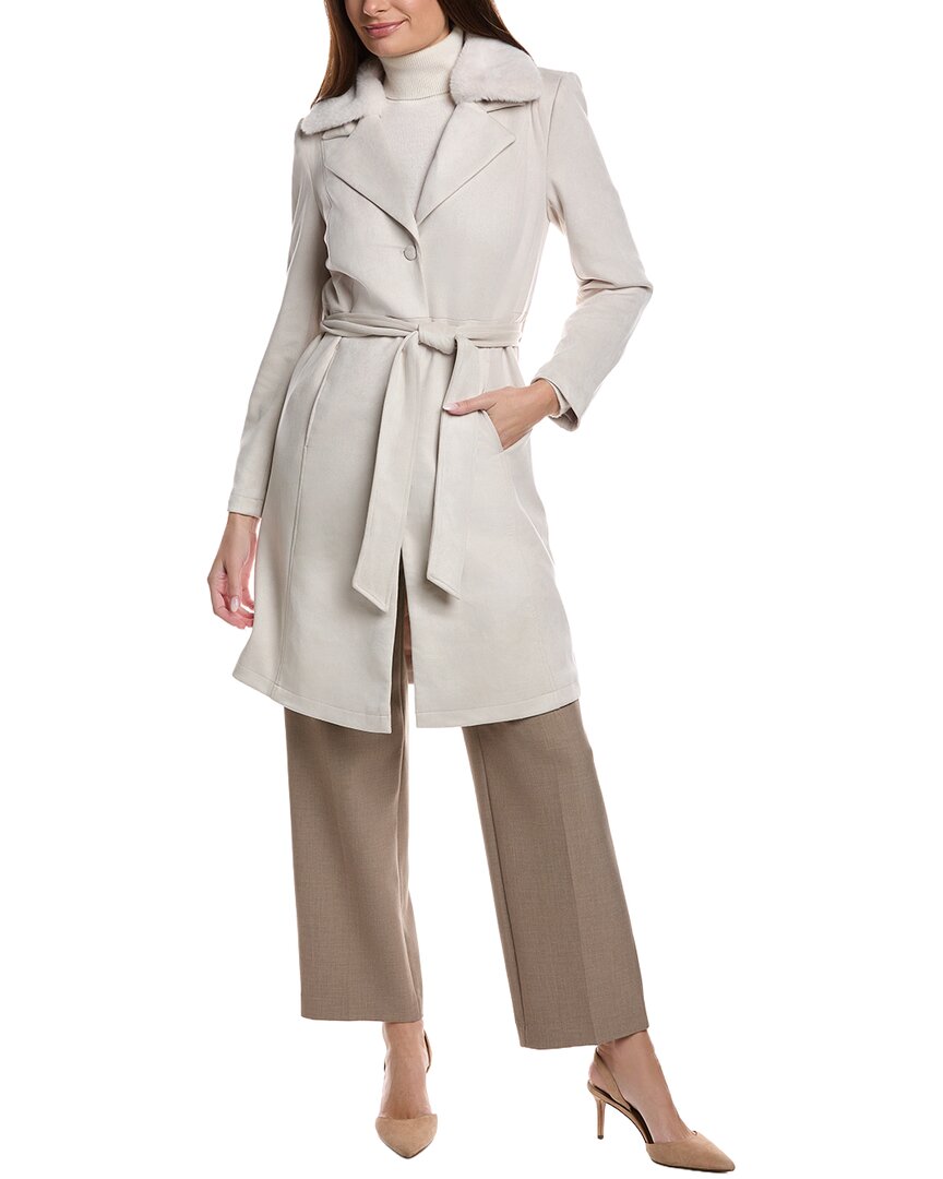 Ellen Tracy Faux Suede Trench Coat In White