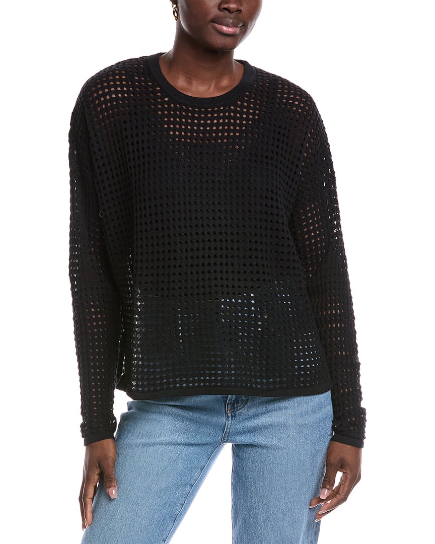 Minnie Rose Open Knit Cashmere-blend Sweater In Black