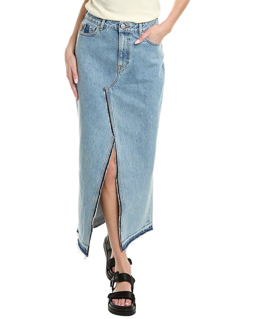 Shop Ganni Denim Maxi Skirt In Blue