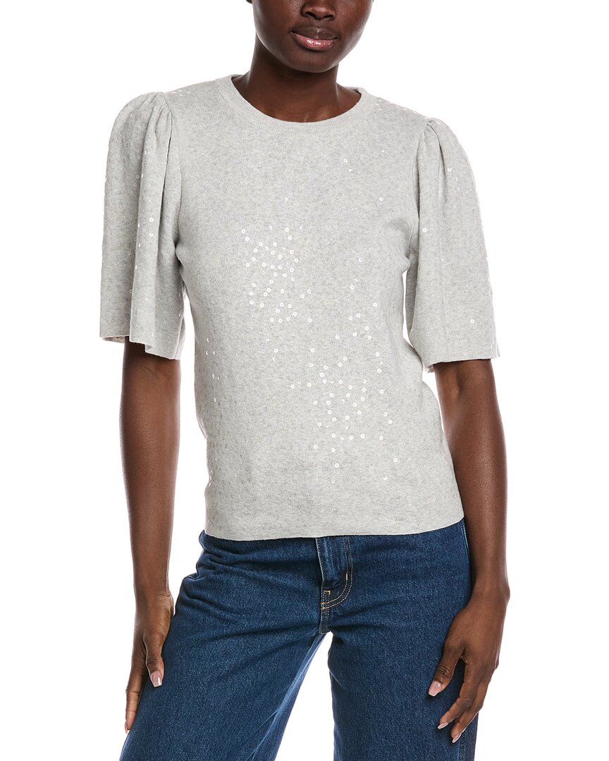 Minnie Rose Sequin Puff Sleeve Cashmere-blend Sweater In Gray