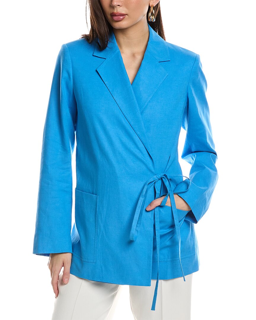 Pre-owned Jason Wu Tie Detail Linen-blend Blazer Women's In Blue