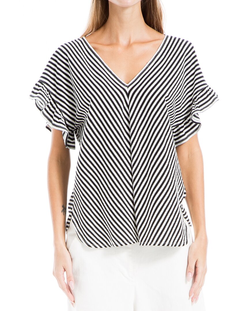 MAX STUDIO MAX STUDIO FLUTTER SLEEVE V-NECK STRIPE KNIT TOP