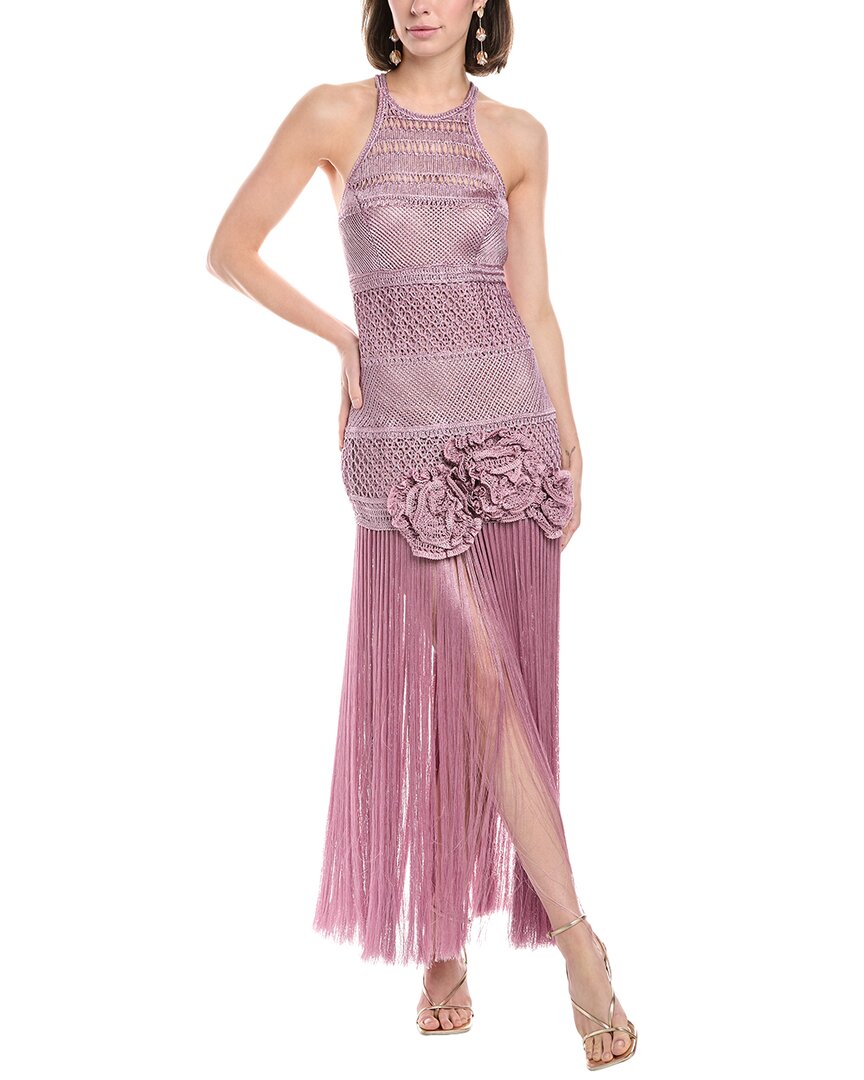 Patbo Lattice Work Fringe Maxi Dress In Purple