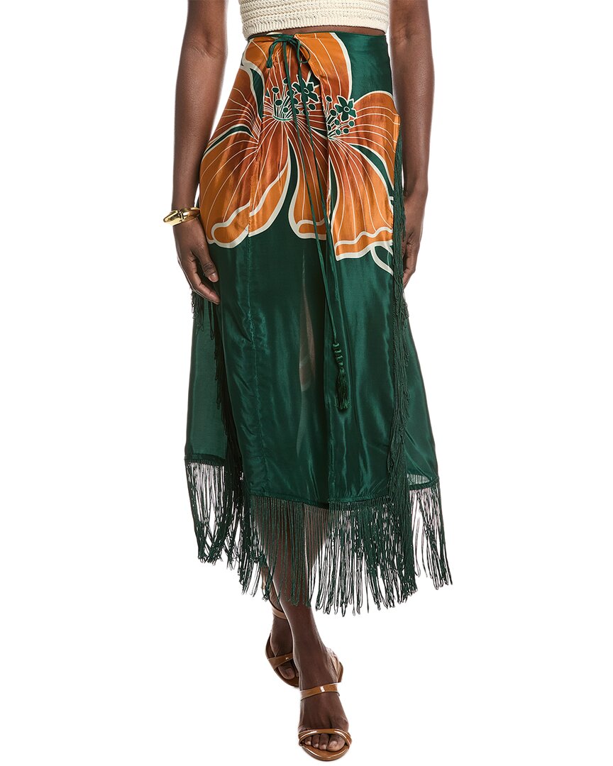 Farm Rio Woman Midi Skirt Green Size L Viscose In Green
