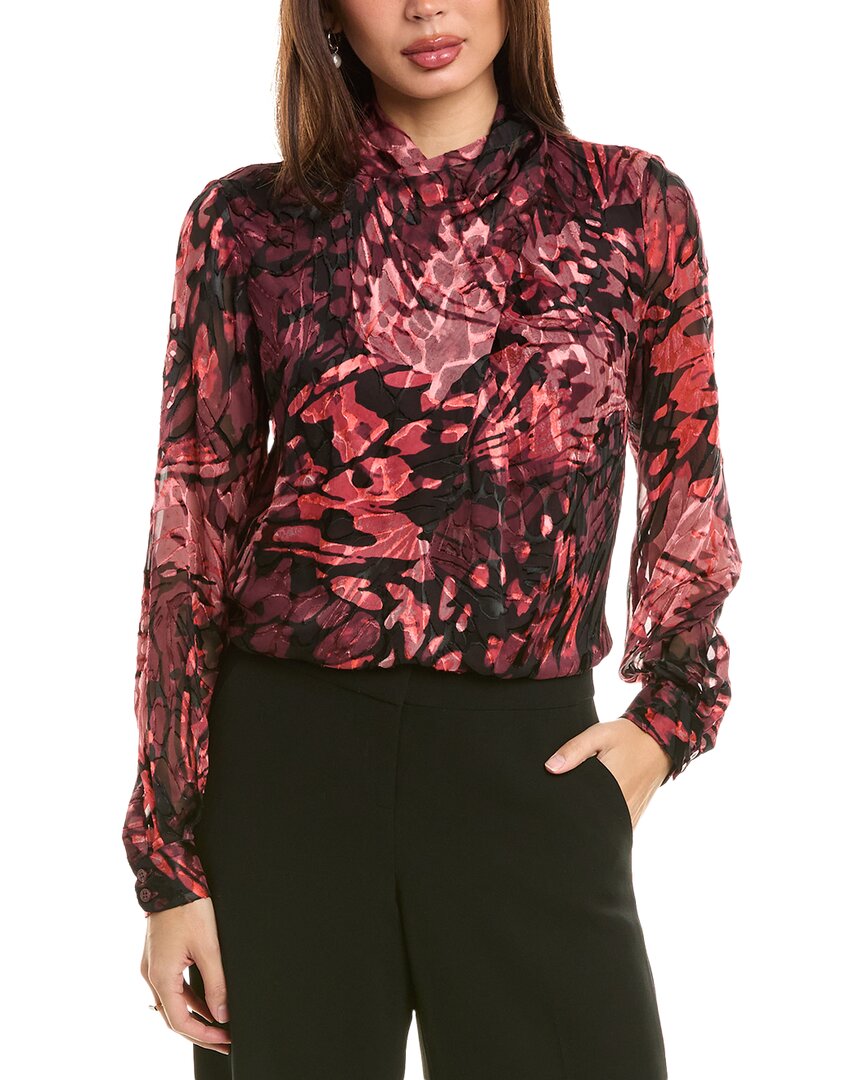 Elie Tahari Twist Neck Silk-blend Blouse In Red
