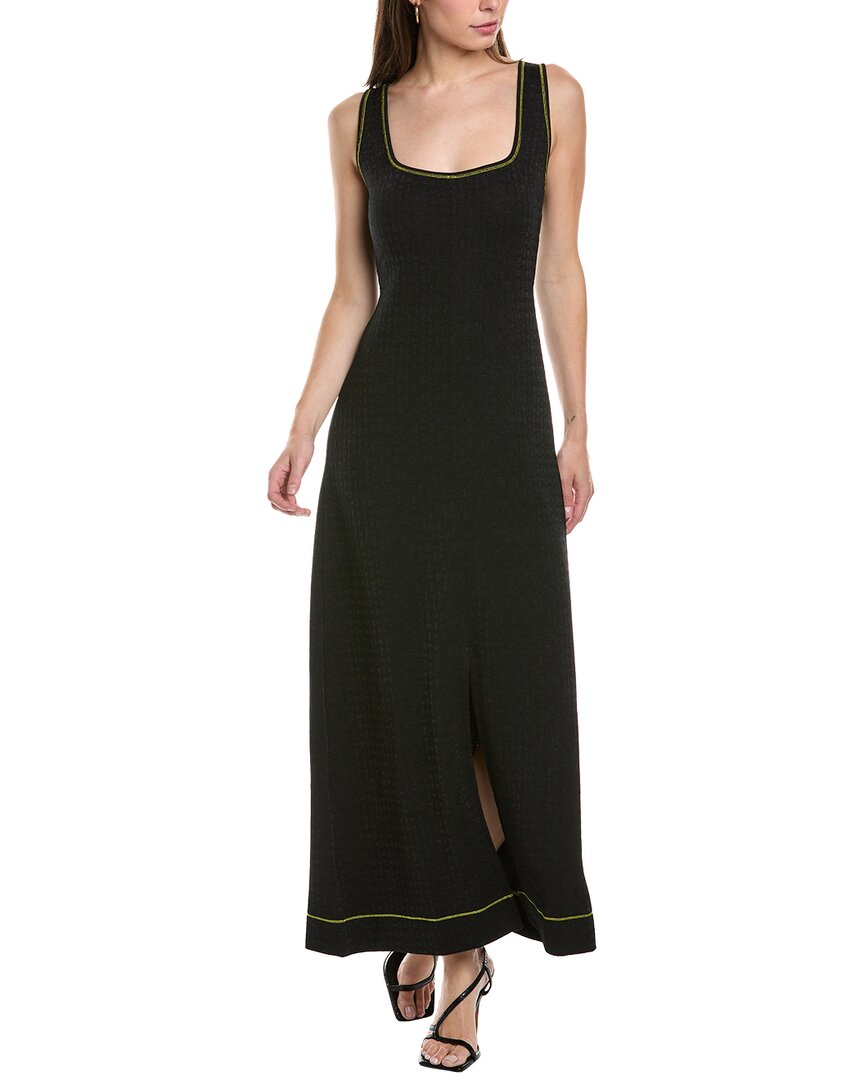 Ganni Black Vented Midi Dress In Black