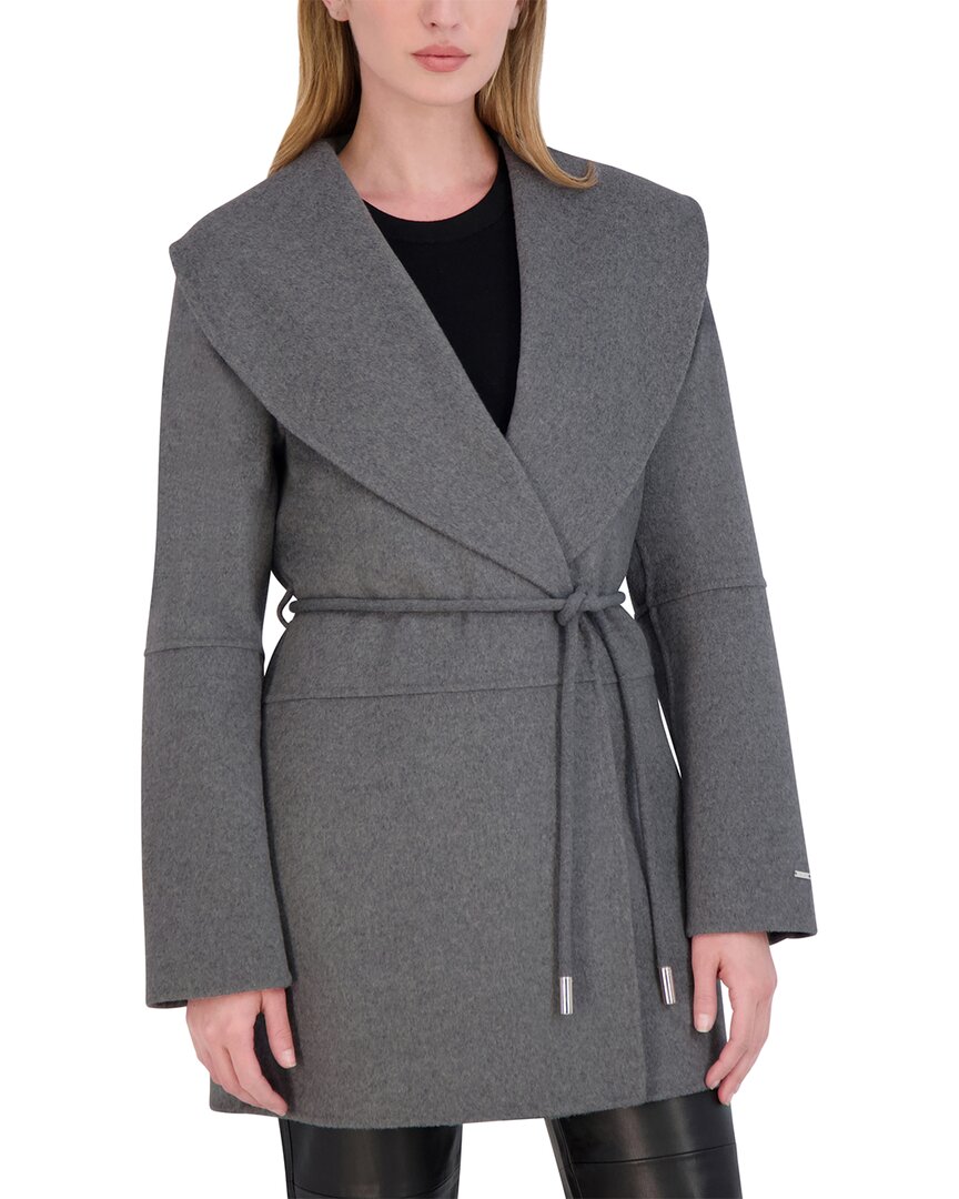 Tahari Women's Doubled-faced Wool Blend Wrap Coat
