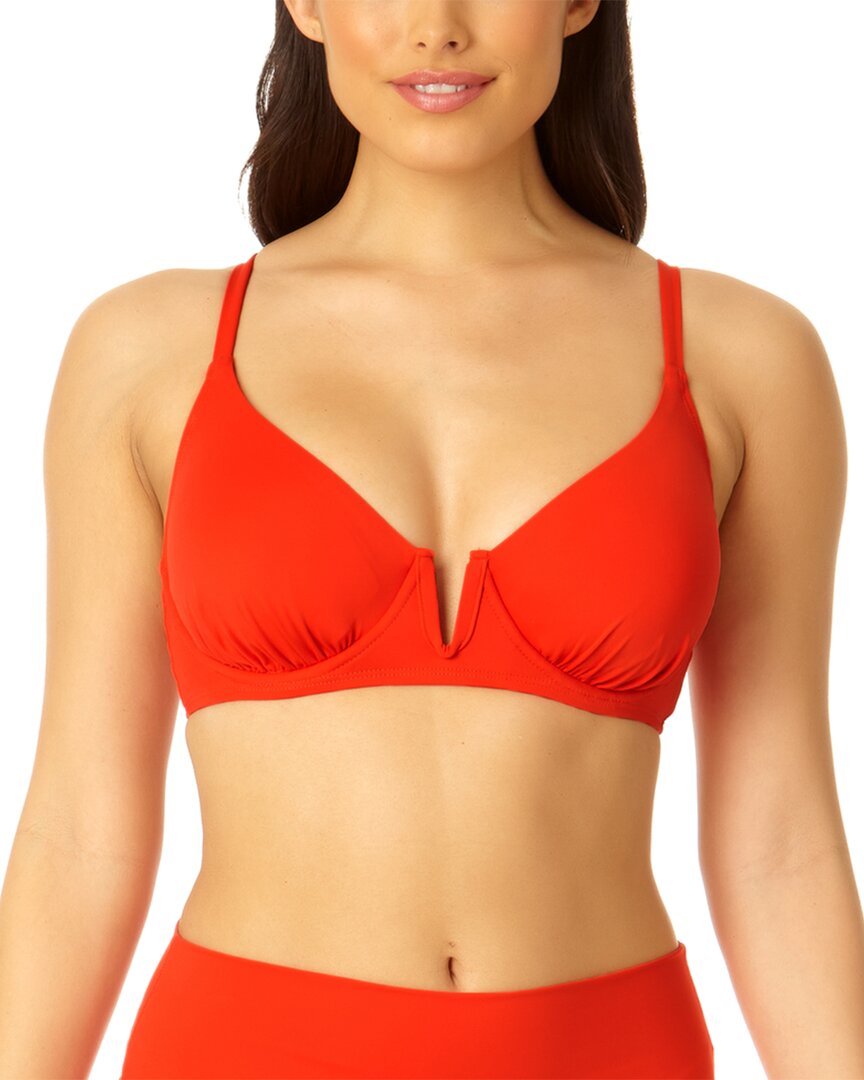 Anne Cole V Wire Elongated Underwire Top In Red