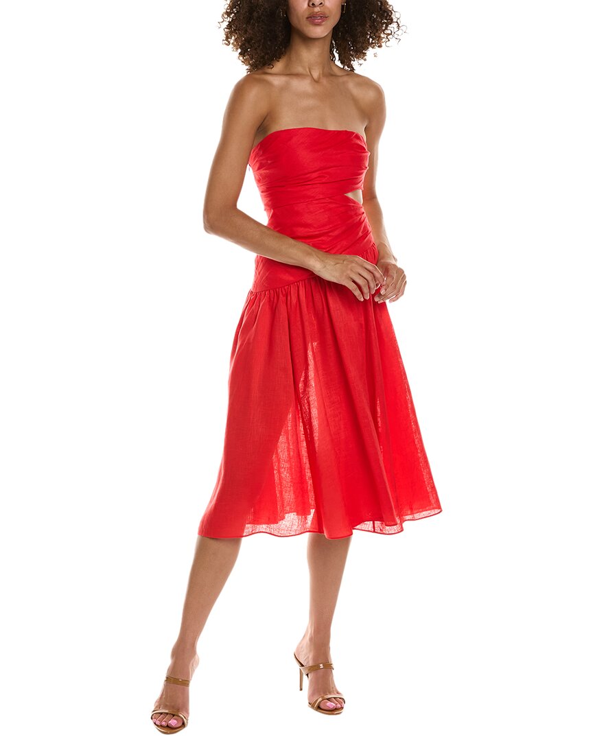 Zimmermann Cutout Linen Midi Dress In Red | ModeSens