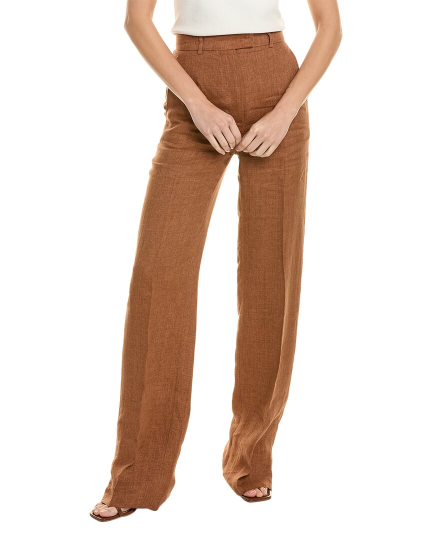 Shop Max Mara Studio Alcano Long Linen Trouser In Brown