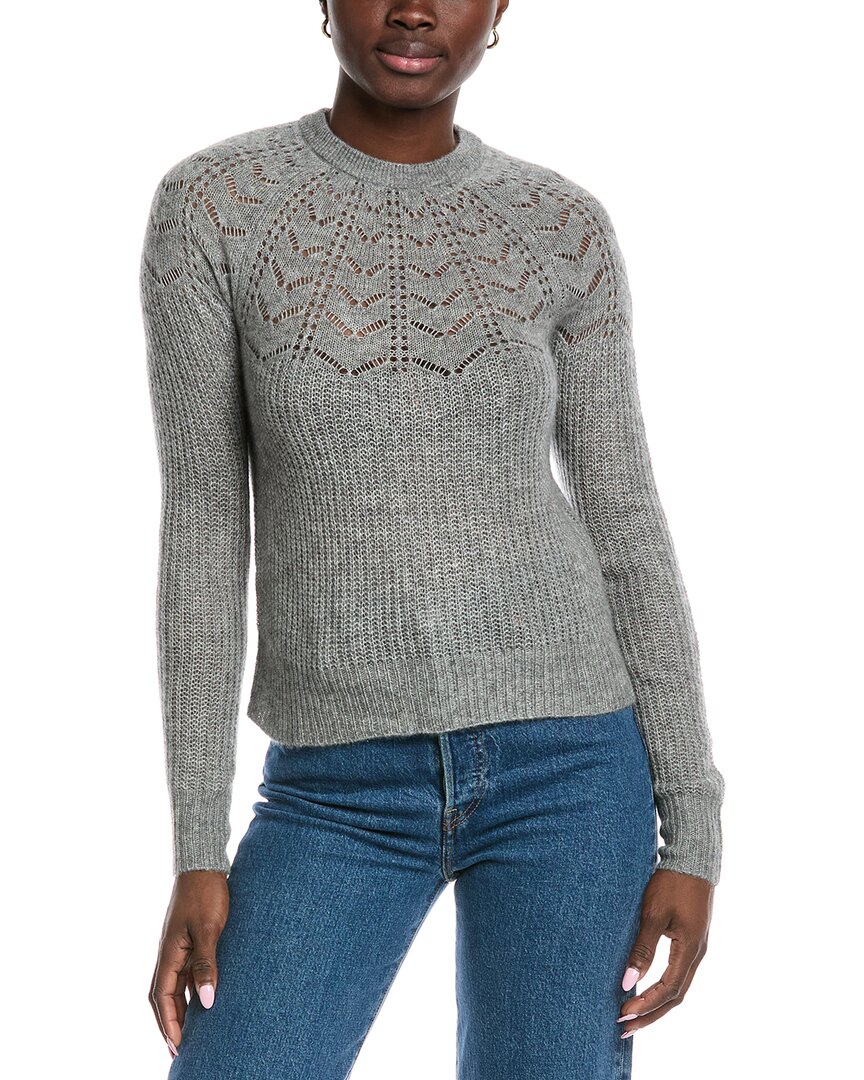 Autumn Cashmere Scalloped Pointelle Yoke Cashmere & Silk-blend Sweater In Gray