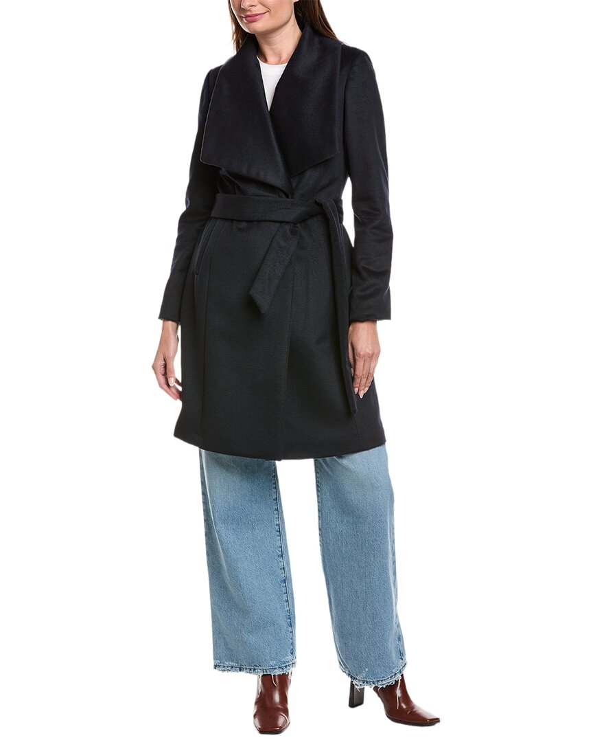 Cole Haan Wool-blend Wrap Coat In Blue