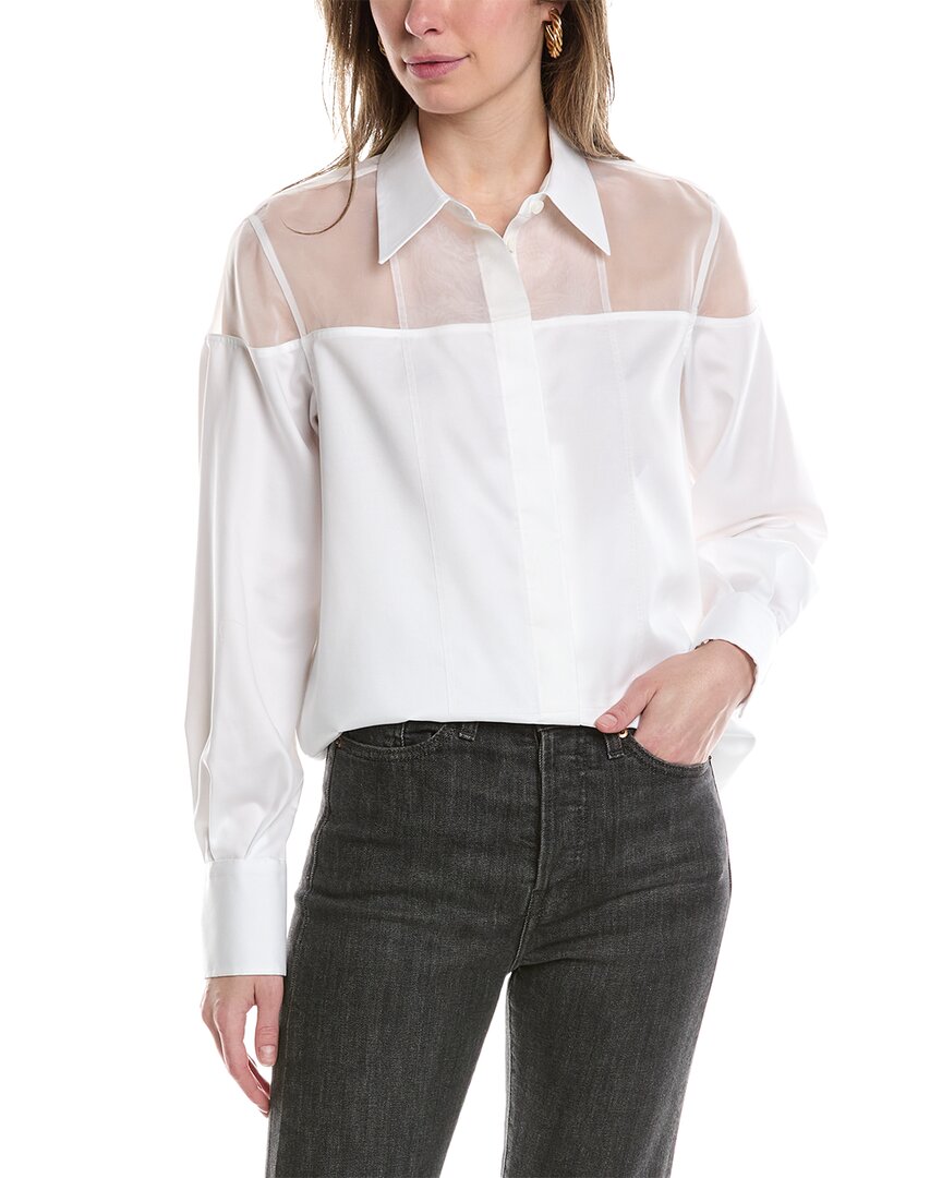 Shop Helmut Lang Poplin Silk-trim Tux Shirt In White