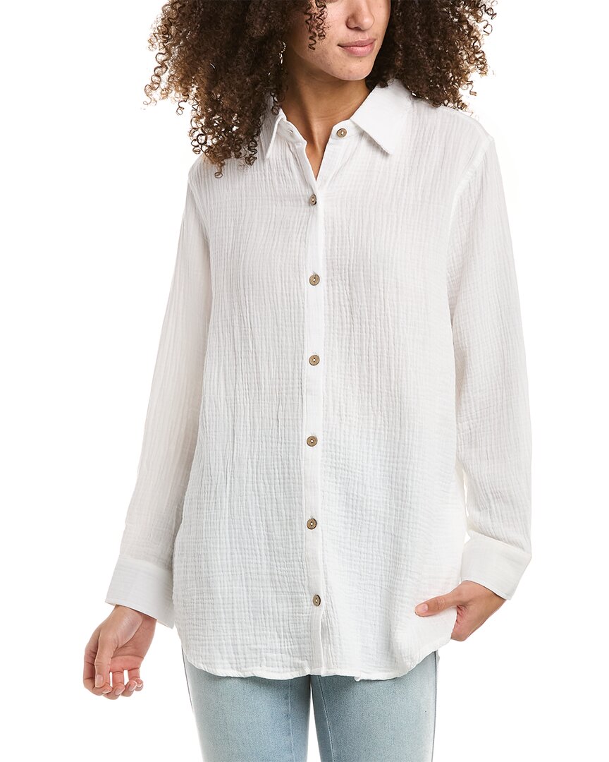 Ocean Drive Gauze Button Down Shirt In White