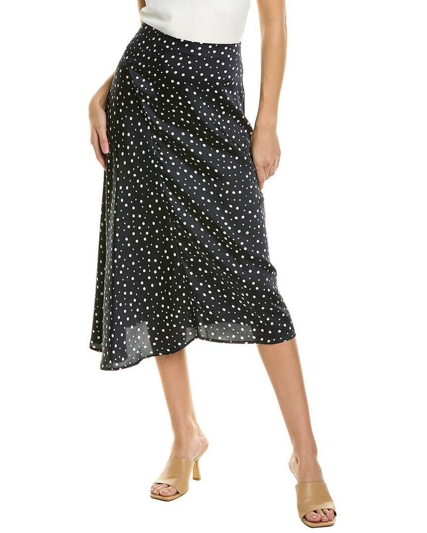 Vince Polka Dot Draped Charmeuse Skirt In Blue