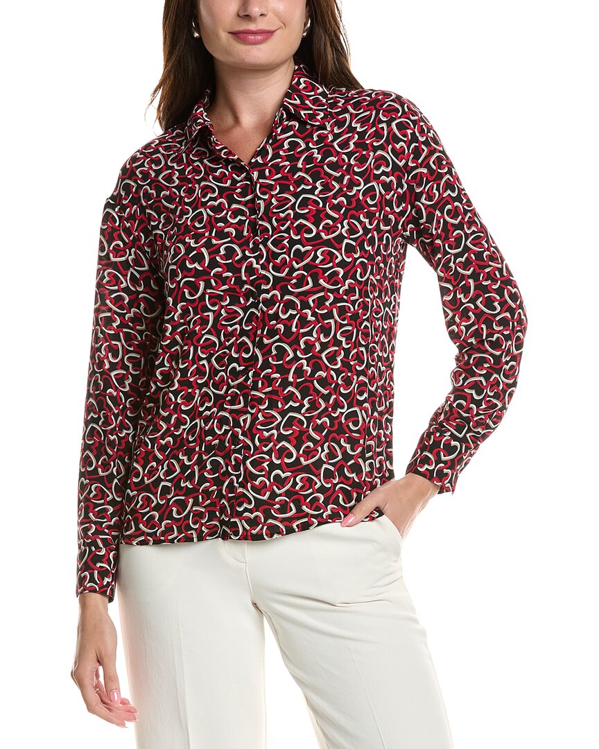 T Tahari Printed Button Down Blouse In Brown