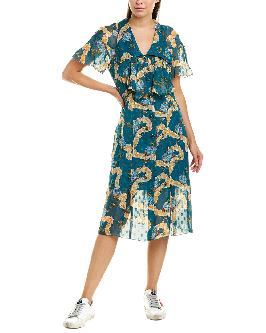 Image of Anna Sui Ribbons & Roses Silk A-Line Dress