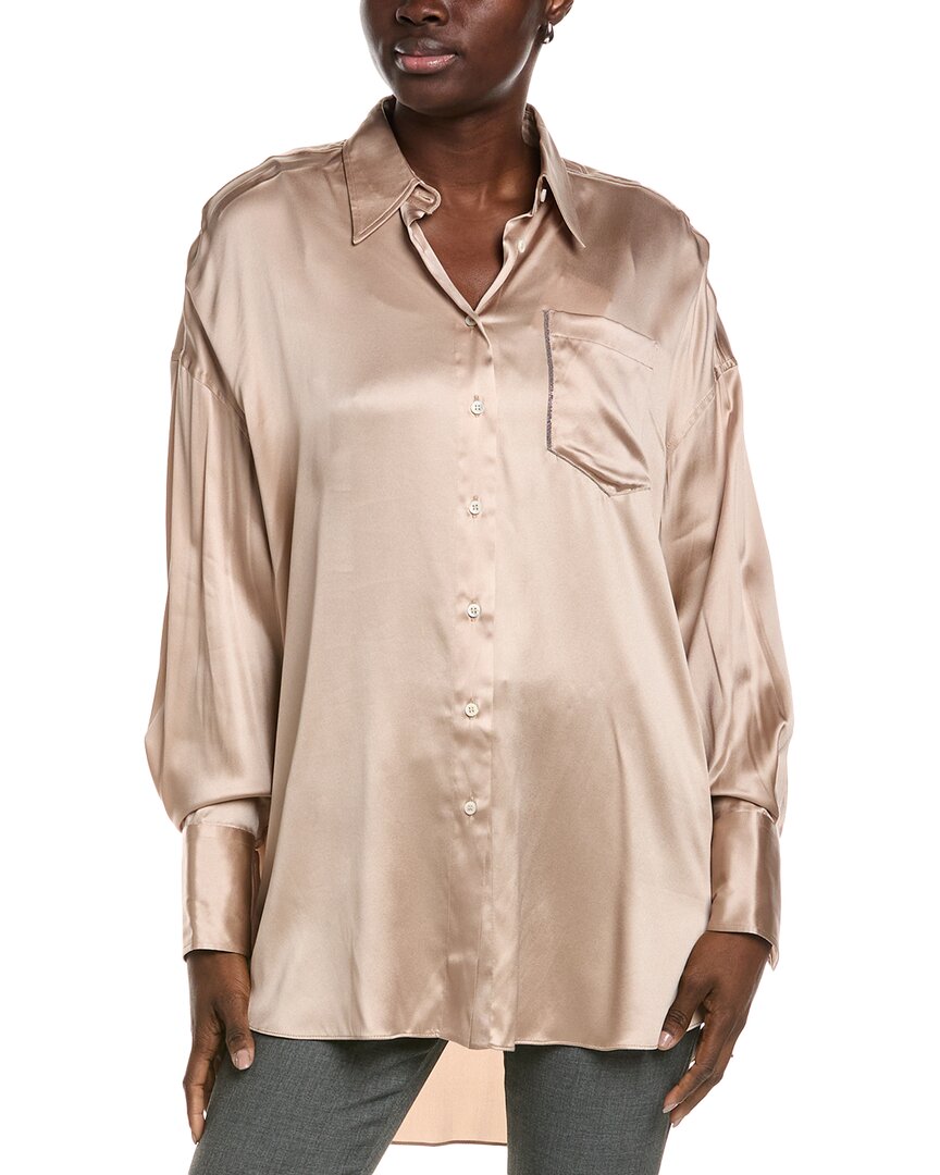 Shop Brunello Cucinelli Silk-blend Shirt In Gold