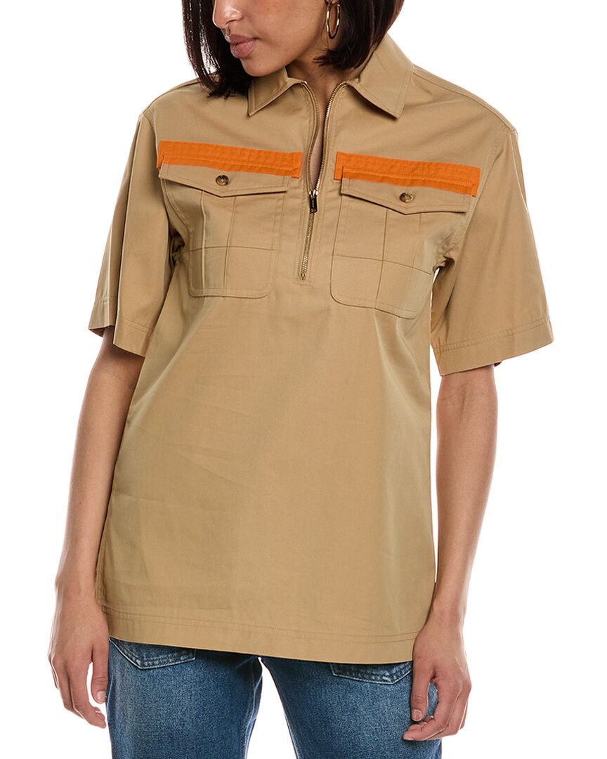 Burberry Honey Ilona Military Cotton Shirt In Beige