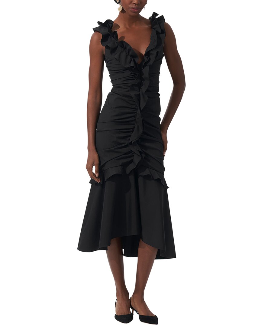 Carolina Herrera Ruffled Cotton-blend Midi Dress In Black