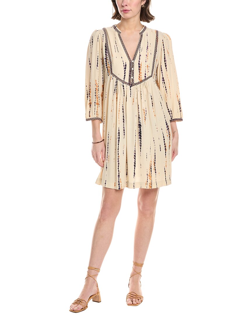 Ba&sh Printed Quarter-sleeve Mini Dress In Cream Viscose In White