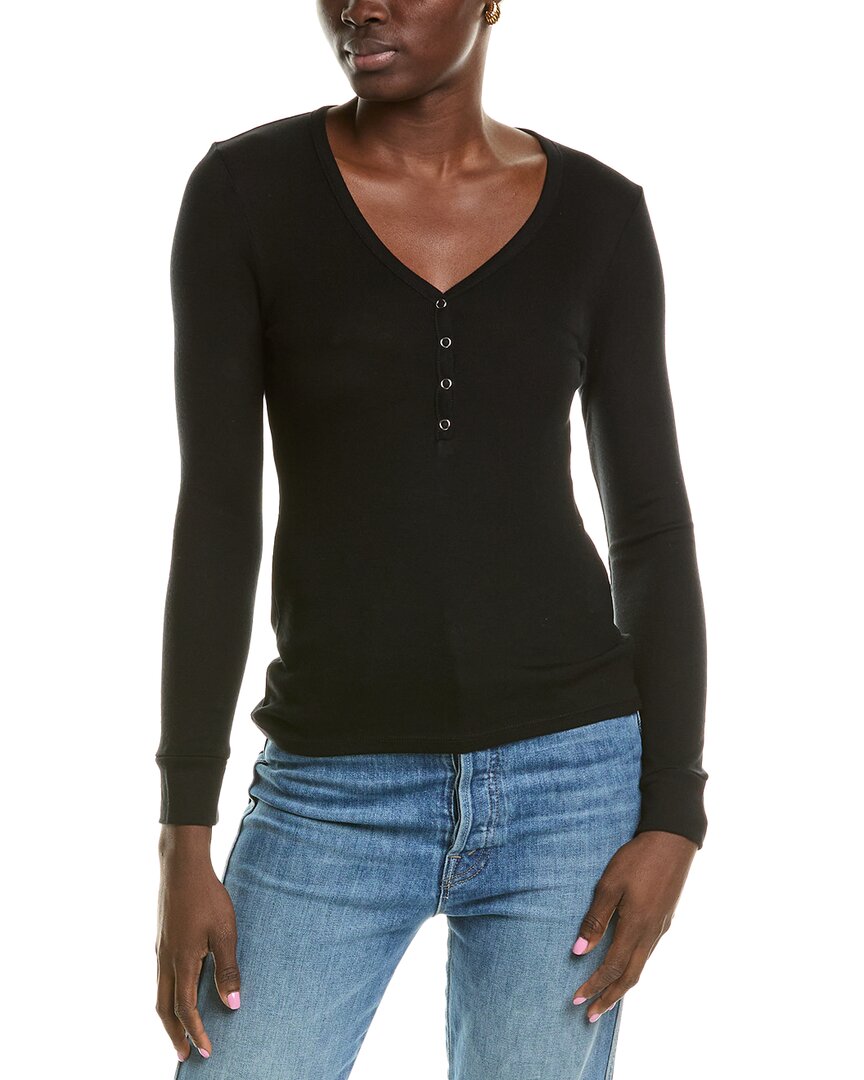 Shop Enza Costa Baby Rib Cashmere-blend Henley Shirt In Black