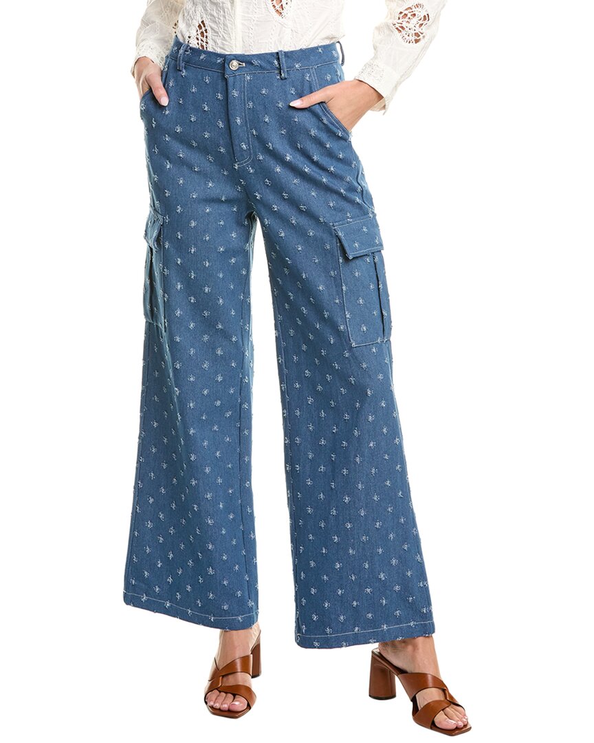 Gracia Flap Pockets Denim Cargo Pant In Blue