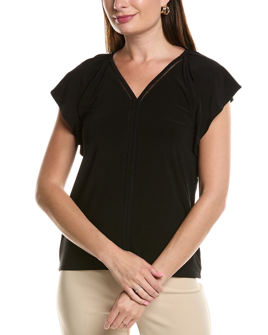 Anne Klein Harmony Lattice Trim Jersey Top In Black
