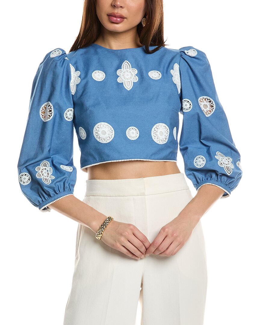 Borgo De Nor Alfie Denim Lace Top In Blue