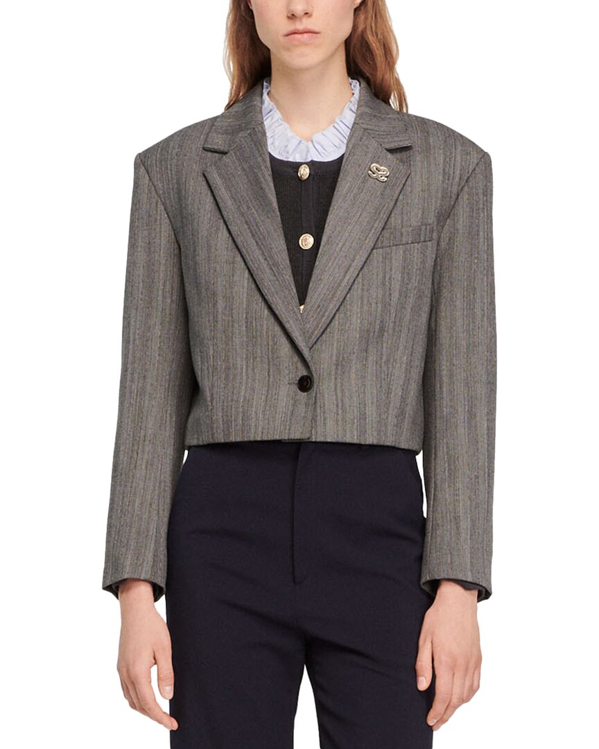 Maje Sandro Lombardi Wool-blend Suit Blazer In Grey