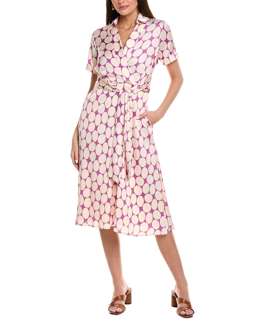 Tahari Asl Polka Dot Short Sleeve Faux Wrap Shirtdress