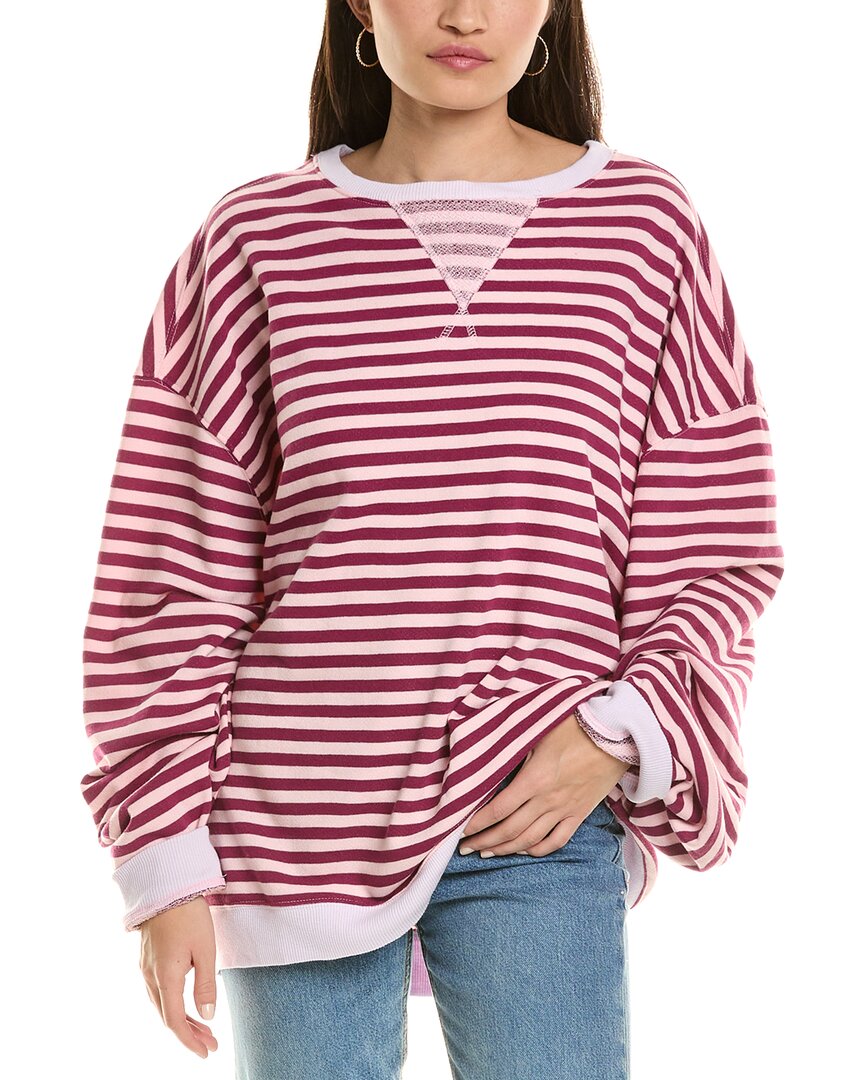 Free People Classic Striped Oversized Crewneck In Cherry Combo In Red