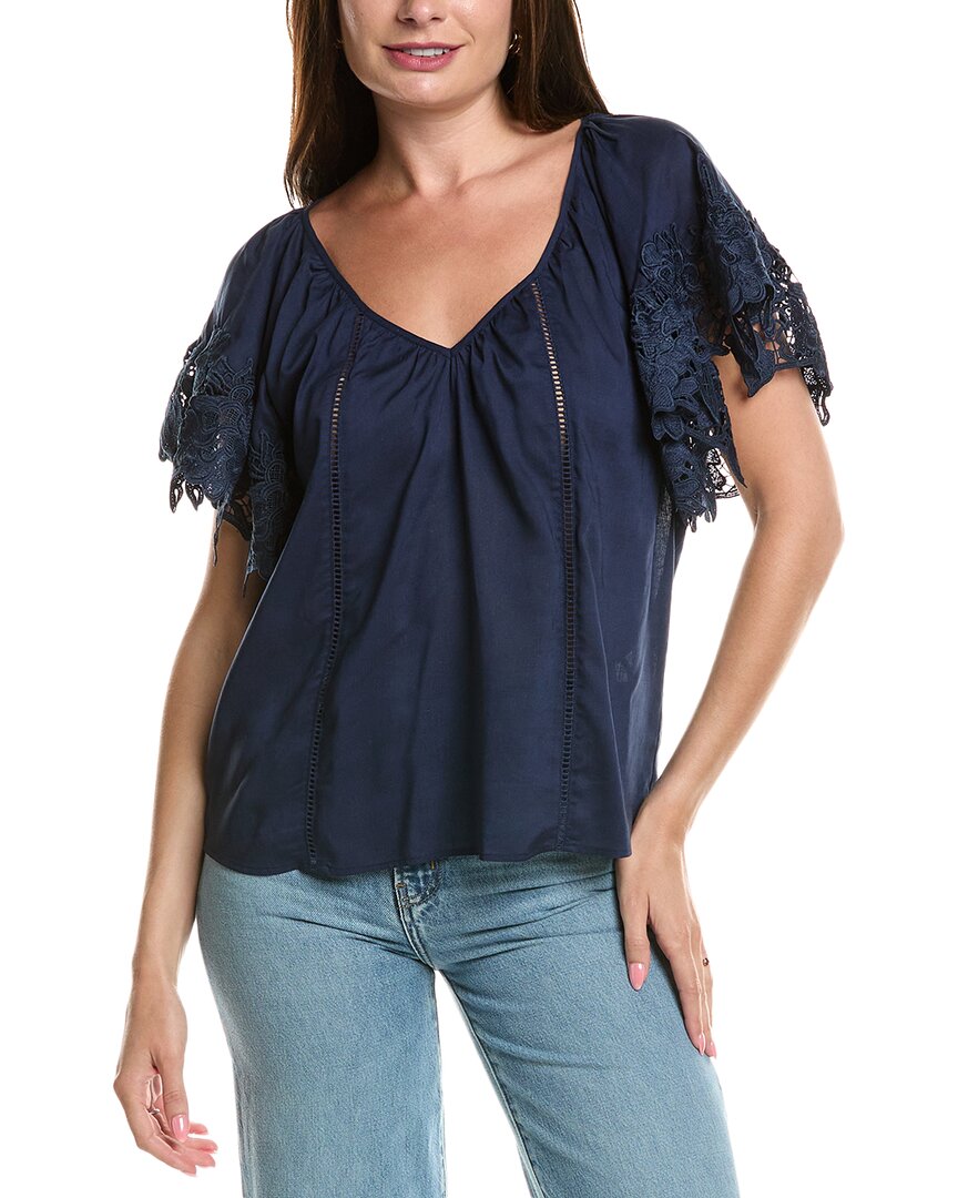 Ramy Brook Lynette Linen-blend Top In Blue