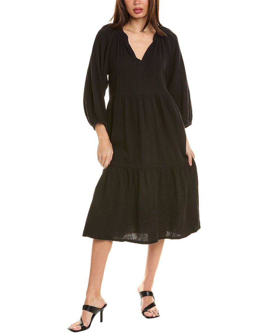Shop Nation Ltd Imani Tiered Peasant Midi Dress In Black