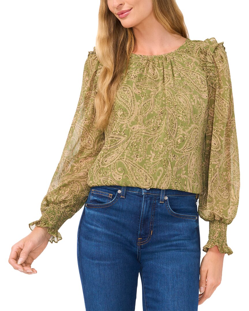 Cece Print Metallic Ruffle Top