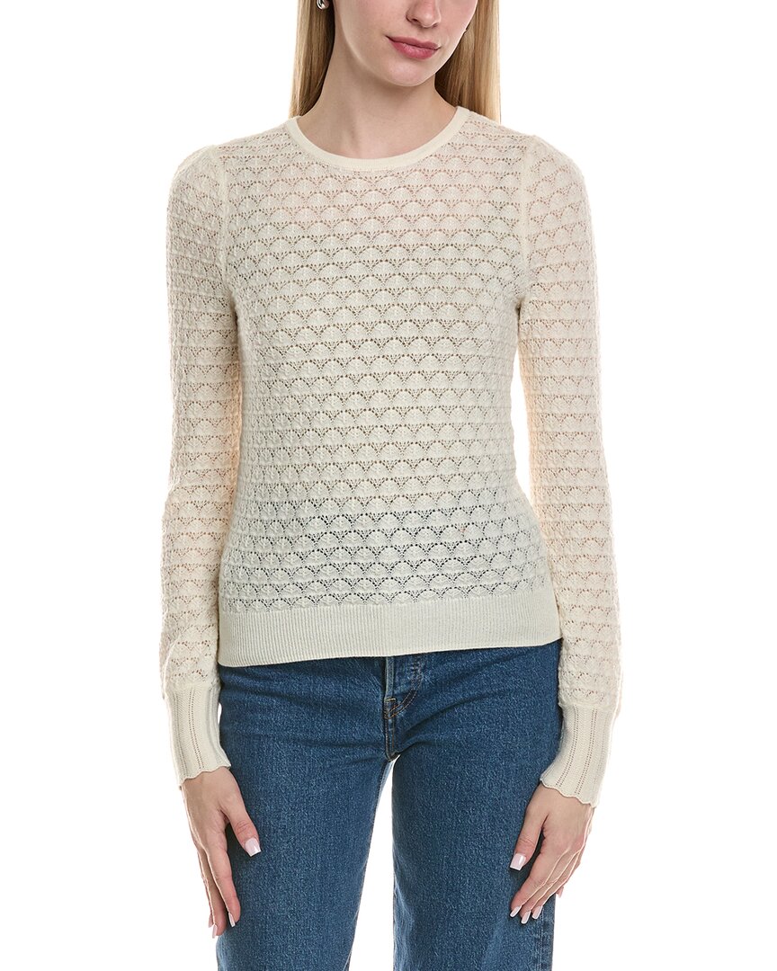 Sofiacashmere Pointelle Crewneck Wool & Cashmere-blend Sweater In White