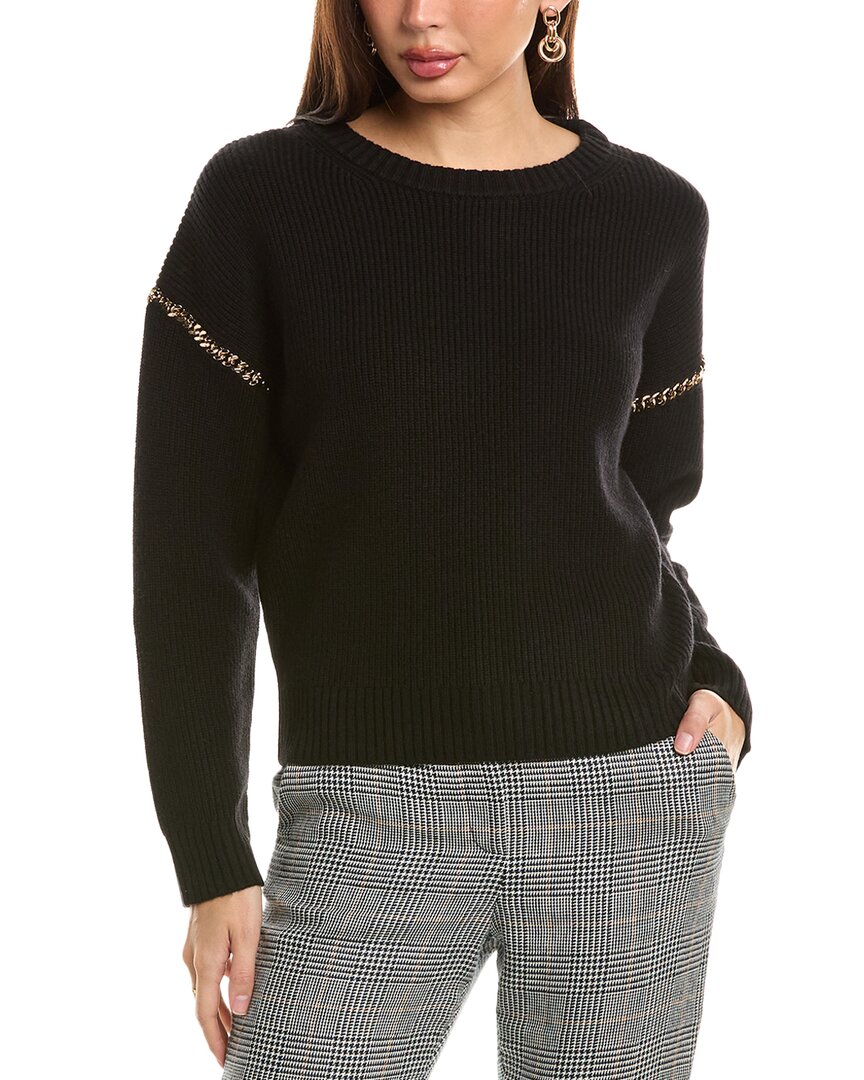 Elie Tahari Drop-shoulder Chain Wool-blend Sweater In Black
