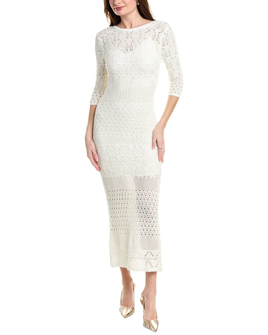 Allsaints Briar Lace Long Sleeve Slim Midi Dress In White