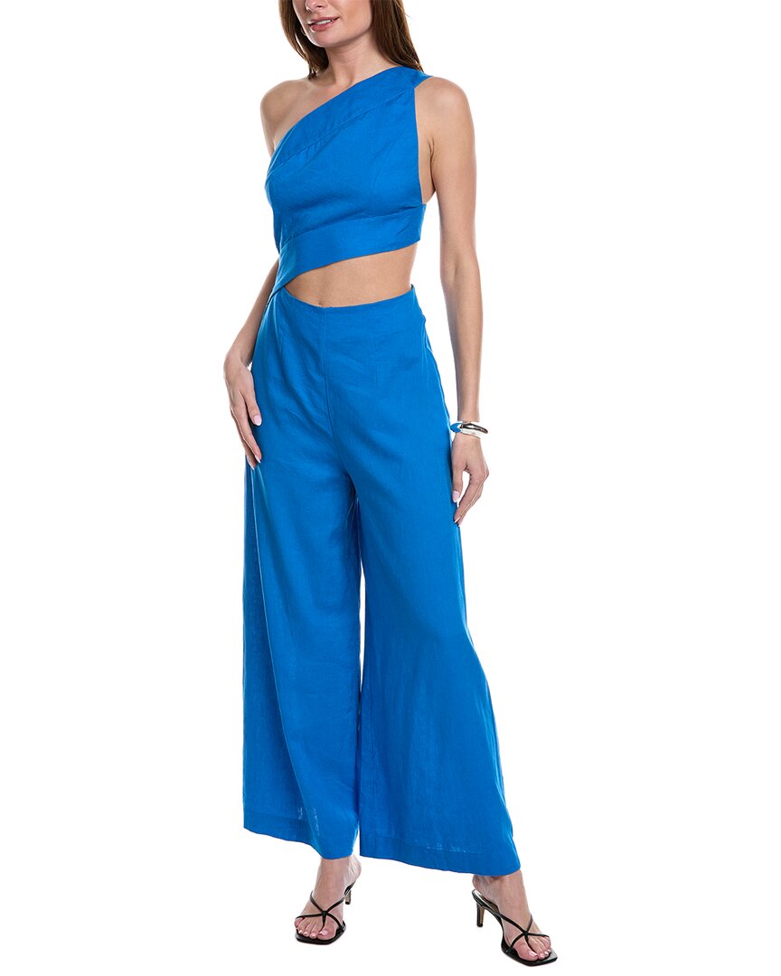 Shop Farm Rio Asymmetrical Linen-blend Jumpsuit In Blue