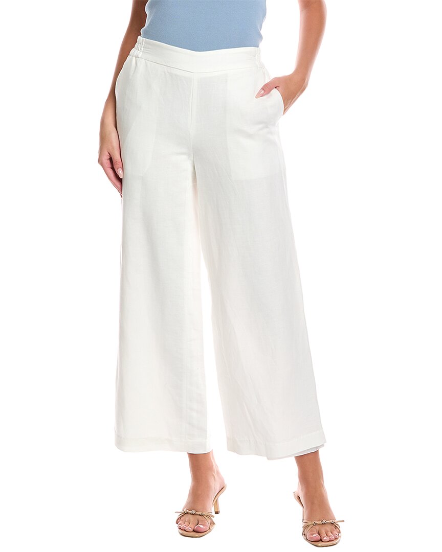 T Tahari Embroidered Linen-blend Pant In White