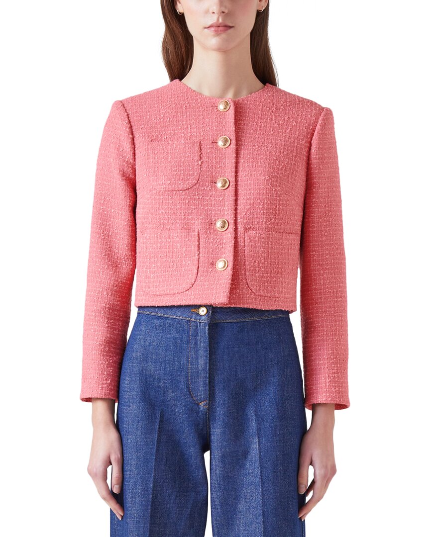 Lk Bennett Womens Pin-blush Allie Boxy-fit Tweed Cotton-blend Jacket