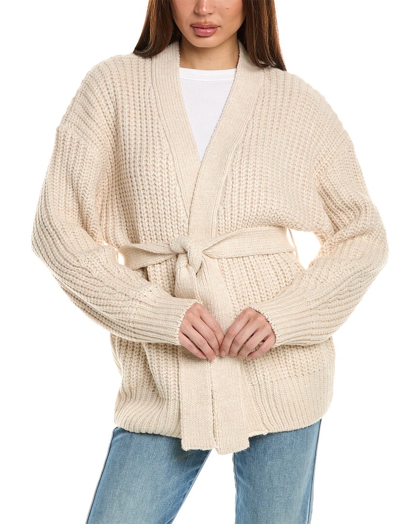 Shop Oat New York Belted Wool-blend Cardigan In White