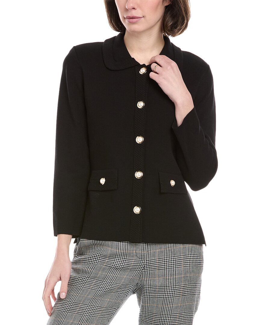 St John St. John Solid Stretch Knit Collared Jacket In Black