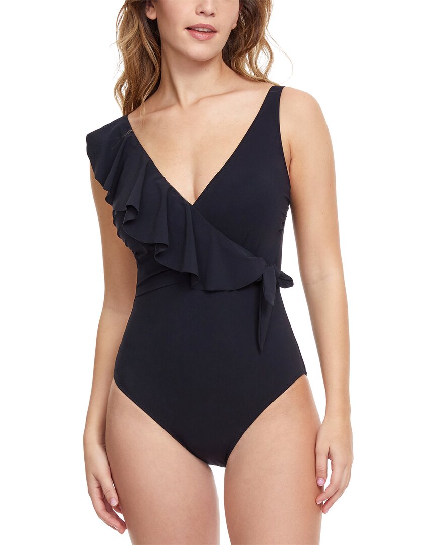 Profile By Gottex Ruffle Wrap Front Tummy Control One Piece Swimsuit In Black