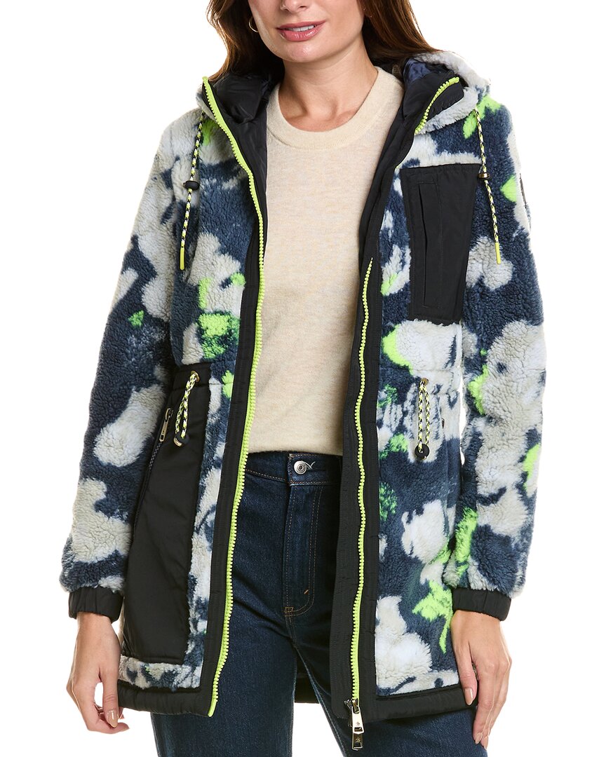 Scotch & Soda Hooded Sherpa Printed Jacket In Navy