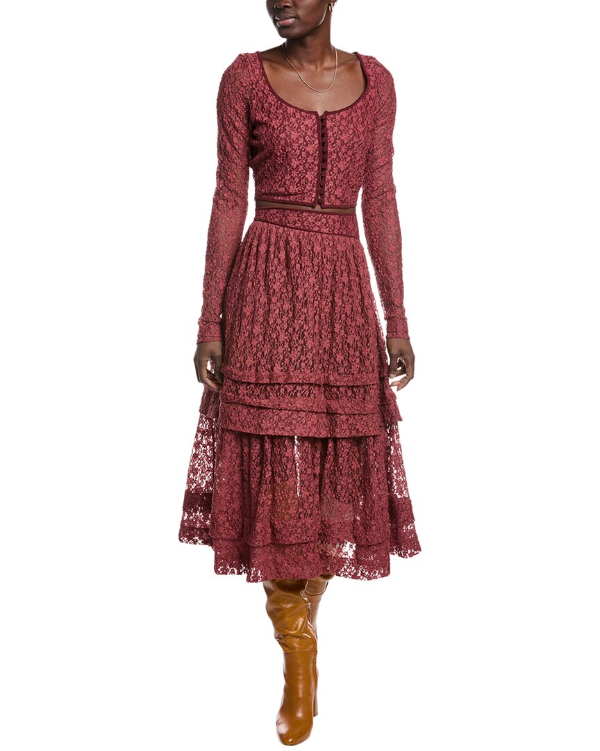 Free People 2pc Arcana Top & Skirt Set In Red